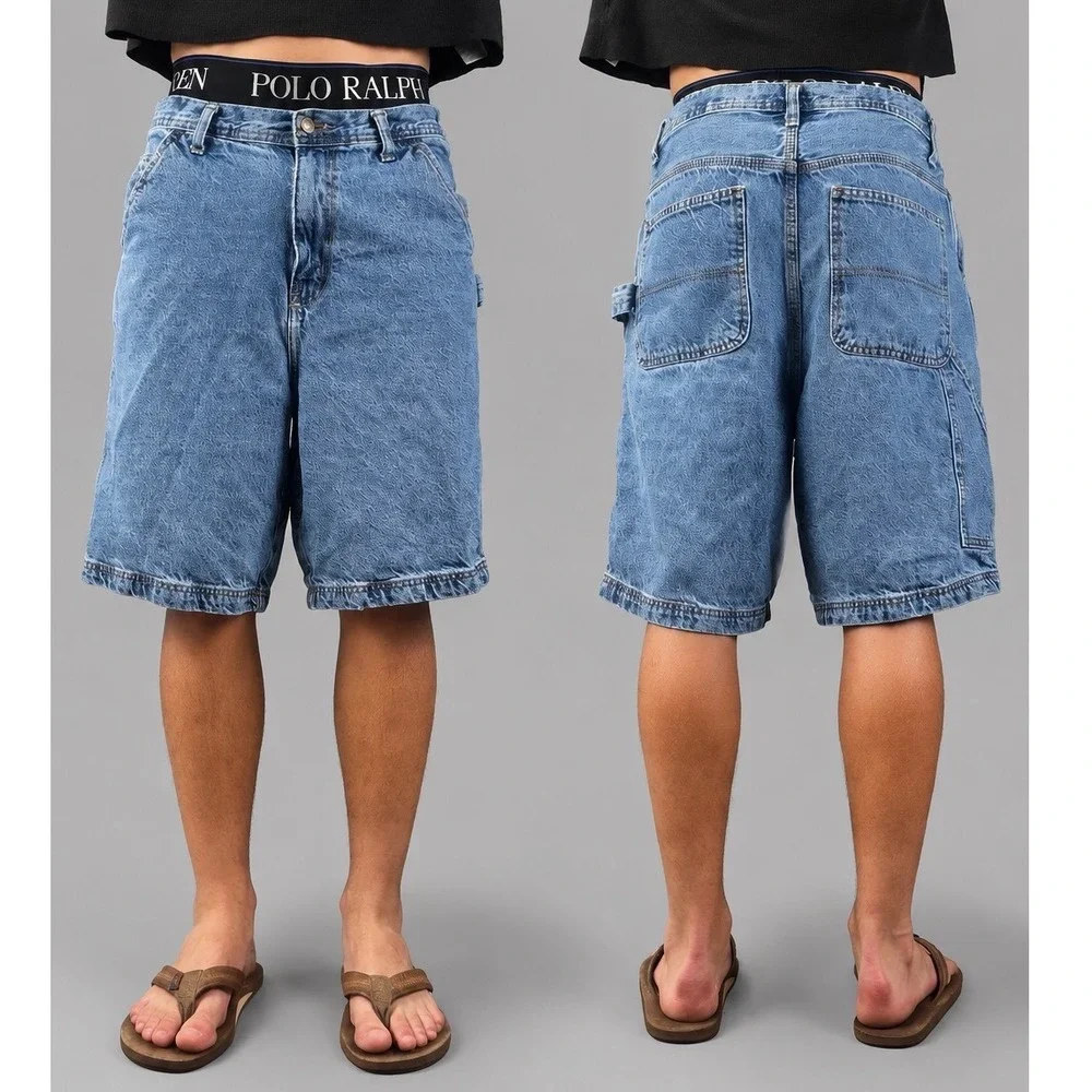 Vintage Carhartt Style Carpentar Jorts Mens 32 Blue Baggy Y2K Workwear